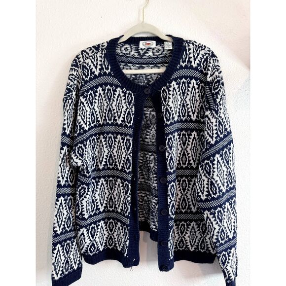 Marsh Landing Vintage Nordic Blue White Knit Grandpa Cardigan Large - Picture 2 of 7